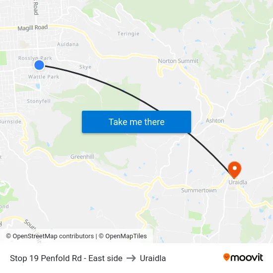 Stop 19 Penfold Rd - East side to Uraidla map