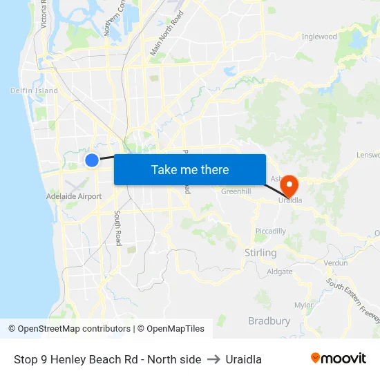 Stop 9 Henley Beach Rd - North side to Uraidla map