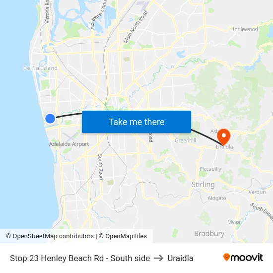 Stop 23 Henley Beach Rd - South side to Uraidla map