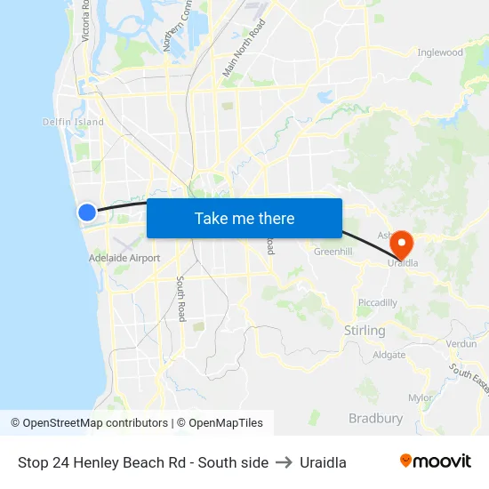 Stop 24 Henley Beach Rd - South side to Uraidla map