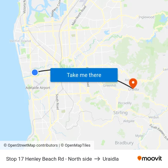 Stop 17 Henley Beach Rd - North side to Uraidla map