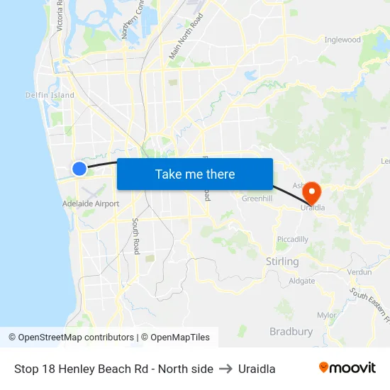 Stop 18 Henley Beach Rd - North side to Uraidla map