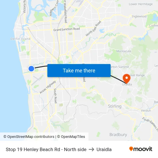 Stop 19 Henley Beach Rd - North side to Uraidla map