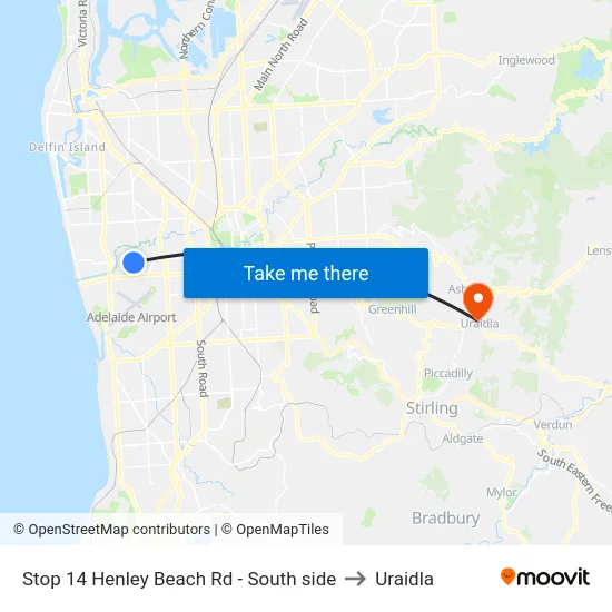 Stop 14 Henley Beach Rd - South side to Uraidla map