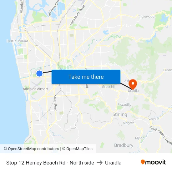Stop 12 Henley Beach Rd - North side to Uraidla map