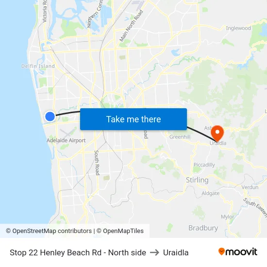 Stop 22 Henley Beach Rd - North side to Uraidla map