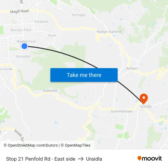 Stop 21 Penfold Rd - East side to Uraidla map