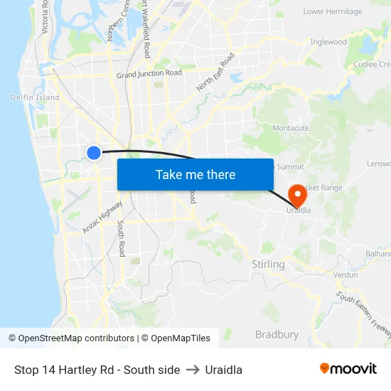 Stop 14 Hartley Rd - South side to Uraidla map