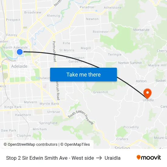 Stop 2 Sir Edwin Smith Ave - West side to Uraidla map