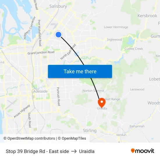 Stop 39 Bridge Rd - East side to Uraidla map