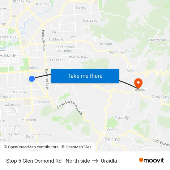 Stop 5 Glen Osmond Rd - North side to Uraidla map