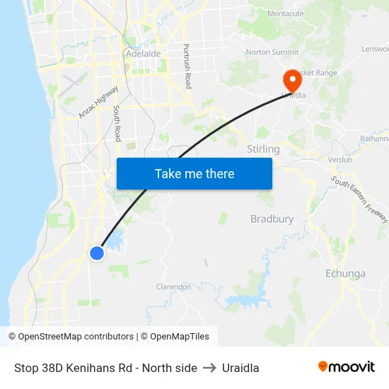 Stop 38D Kenihans Rd - North side to Uraidla map