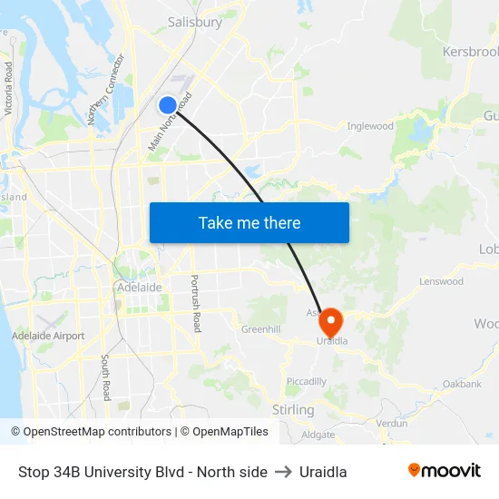 Stop 34B University Blvd - North side to Uraidla map