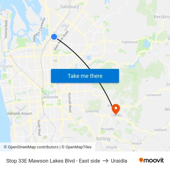 Stop 33E Mawson Lakes Blvd - East side to Uraidla map