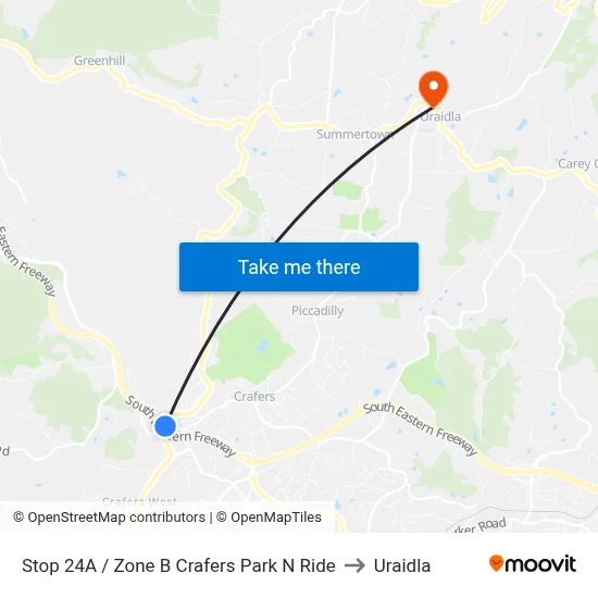 Stop 24A / Zone B Crafers Park N Ride to Uraidla map