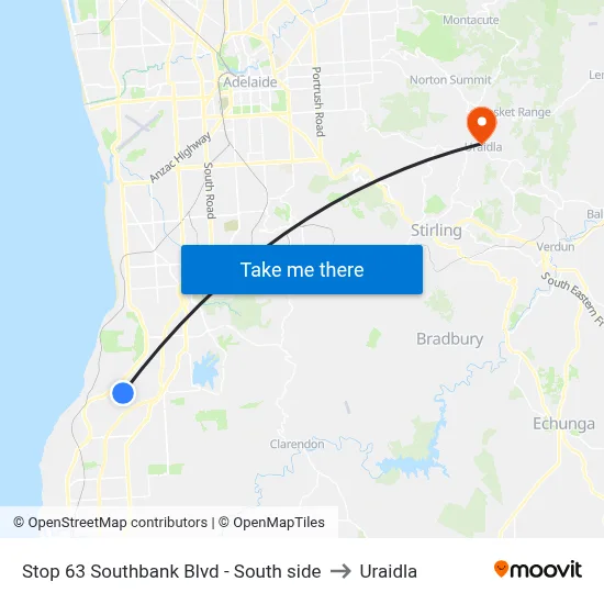 Stop 63 Southbank Blvd - South side to Uraidla map