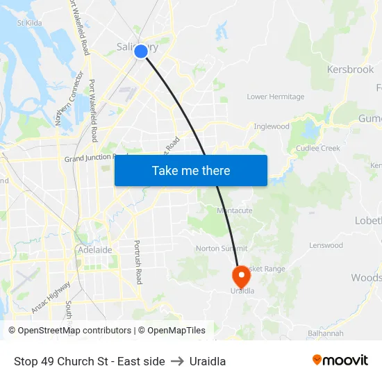 Stop 49 Church St - East side to Uraidla map