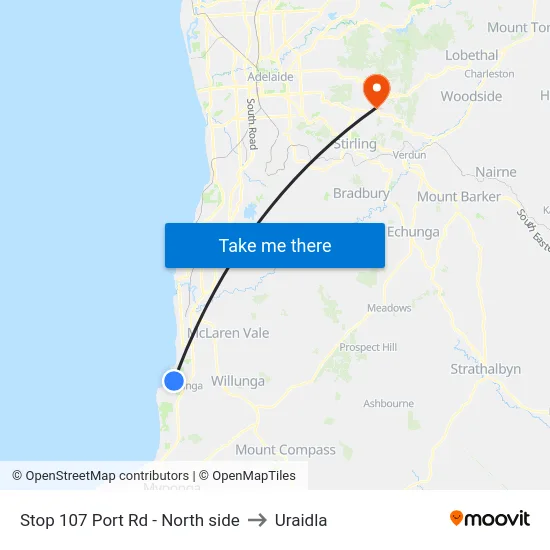 Stop 107 Port Rd - North side to Uraidla map