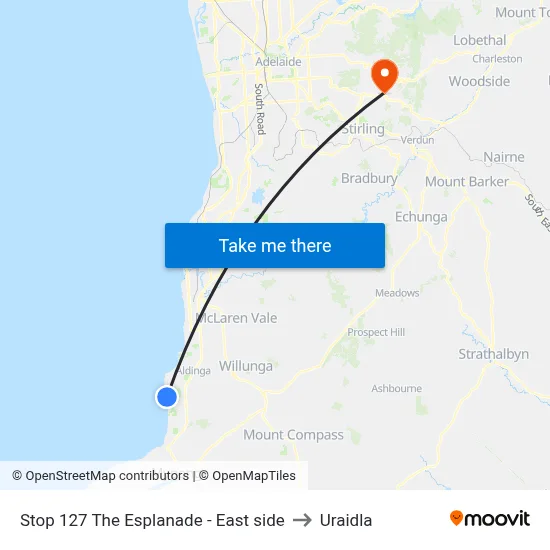 Stop 127 The Esplanade - East side to Uraidla map