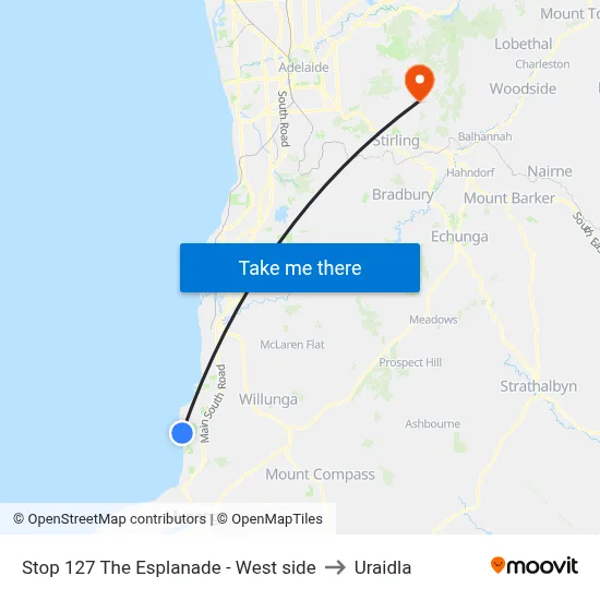 Stop 127 The Esplanade - West side to Uraidla map