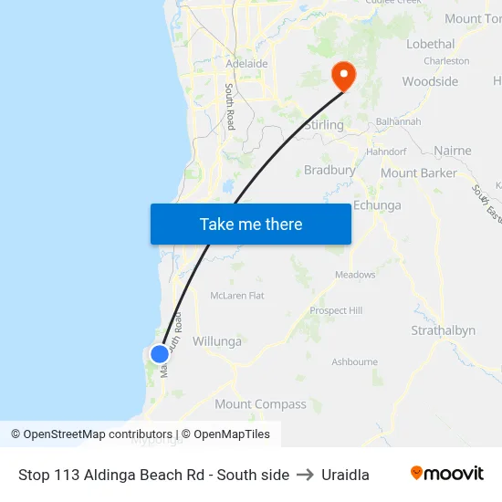 Stop 113 Aldinga Beach Rd - South side to Uraidla map