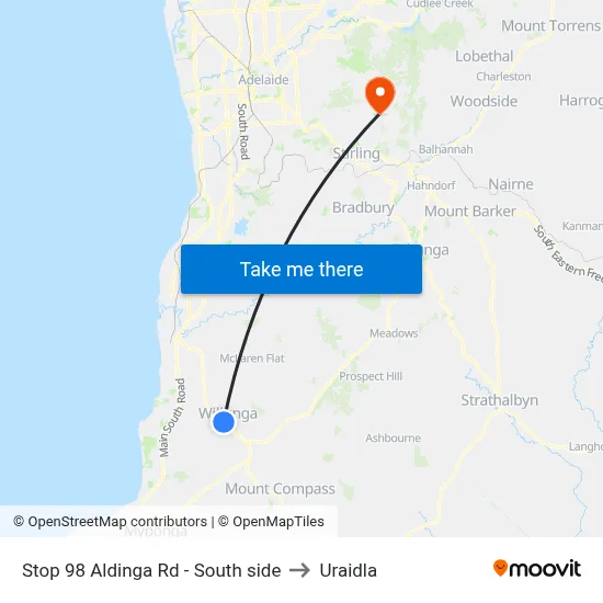 Stop 98 Aldinga Rd - South side to Uraidla map