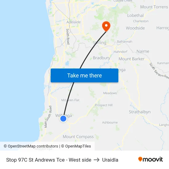 Stop 97C St Andrews Tce - West side to Uraidla map