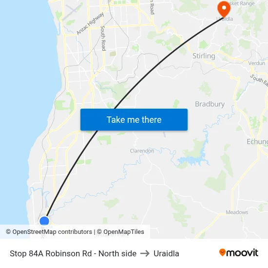 Stop 84A Robinson Rd - North side to Uraidla map