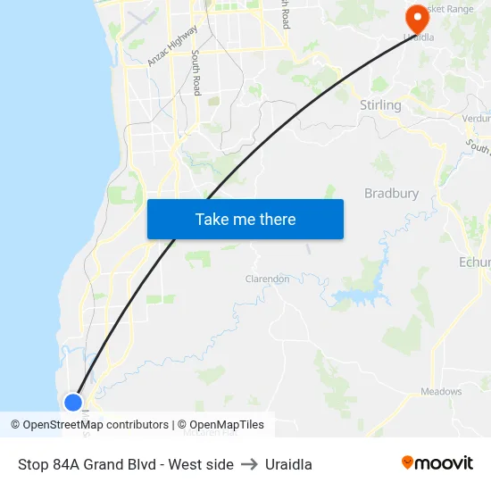 Stop 84A Grand Blvd - West side to Uraidla map