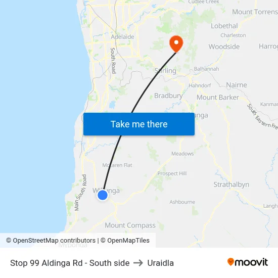 Stop 99 Aldinga Rd - South side to Uraidla map