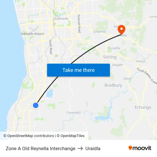 Zone A Old Reynella Interchange to Uraidla map