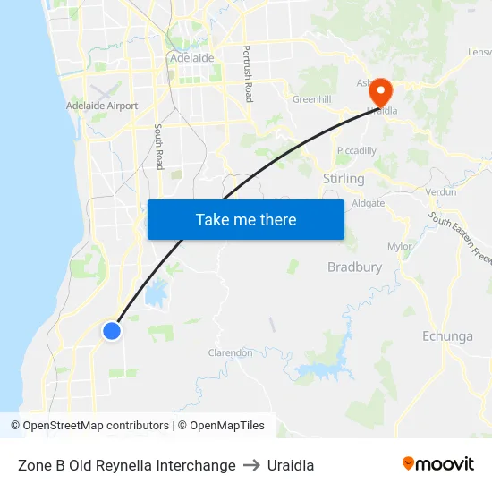 Zone B Old Reynella Interchange to Uraidla map
