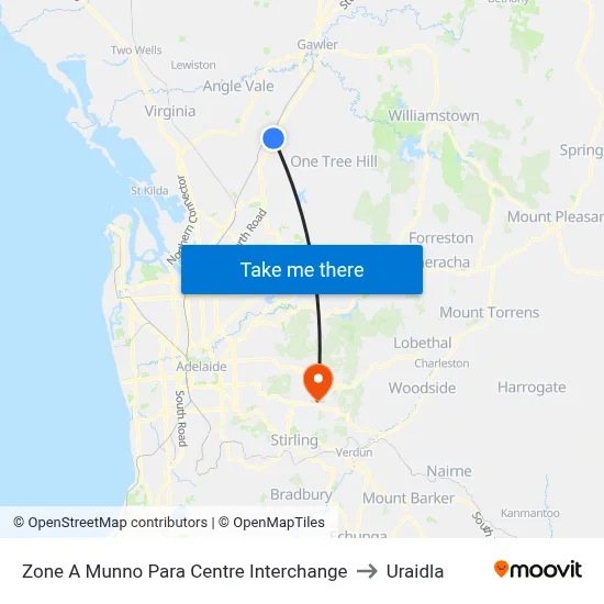 Zone A Munno Para Centre Interchange to Uraidla map