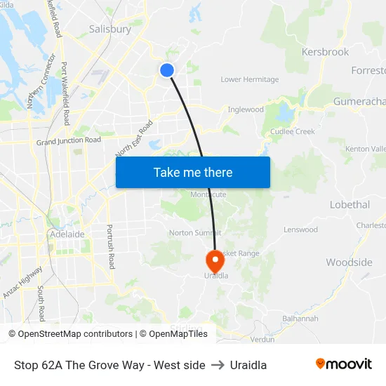 Stop 62A The Grove Way - West side to Uraidla map