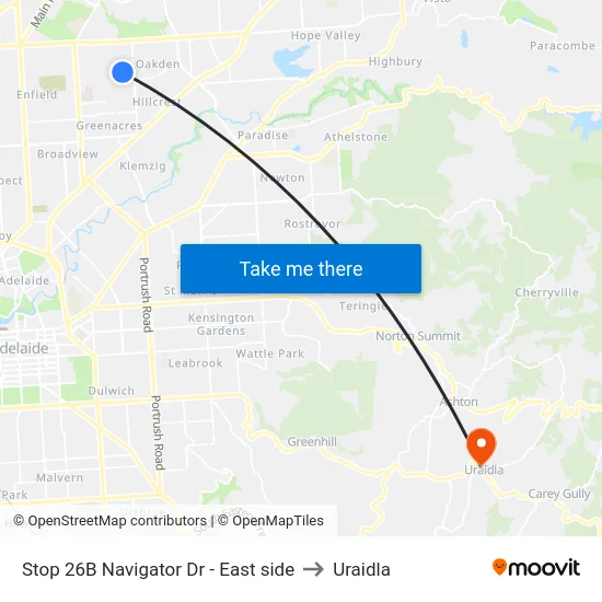 Stop 26B Navigator Dr - East side to Uraidla map