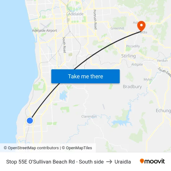 Stop 55E O'Sullivan Beach Rd - South side to Uraidla map