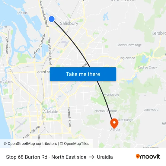 Stop 68 Burton Rd - North East side to Uraidla map
