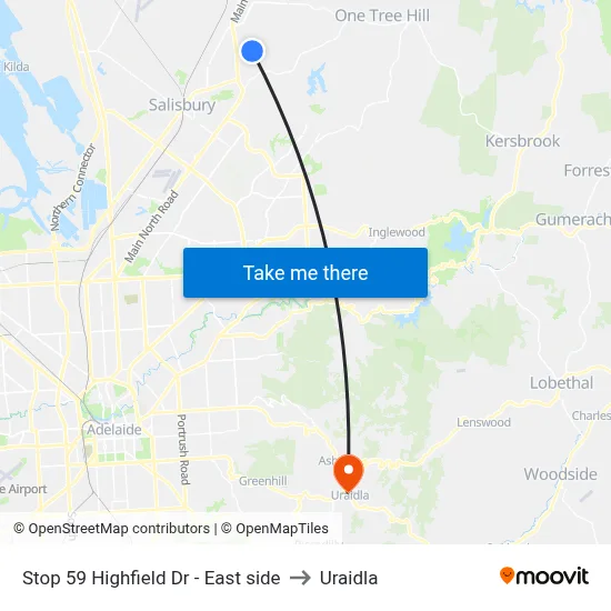 Stop 59 Highfield Dr - East side to Uraidla map