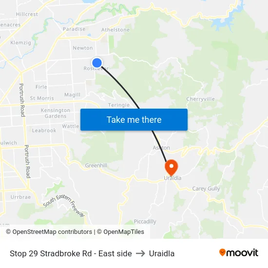 Stop 29 Stradbroke Rd - East side to Uraidla map