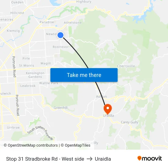 Stop 31 Stradbroke Rd - West side to Uraidla map