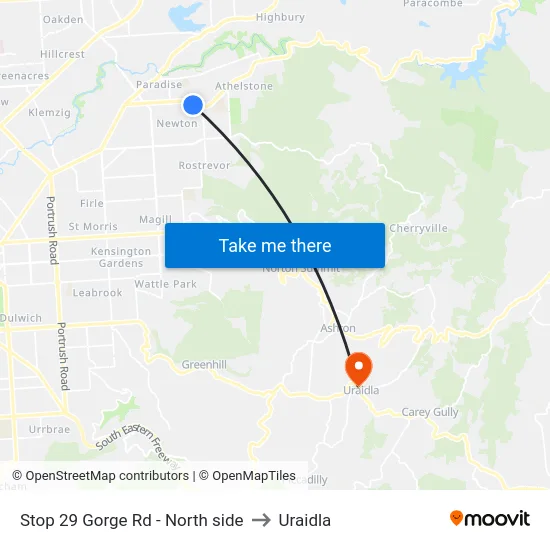 Stop 29 Gorge Rd - North side to Uraidla map