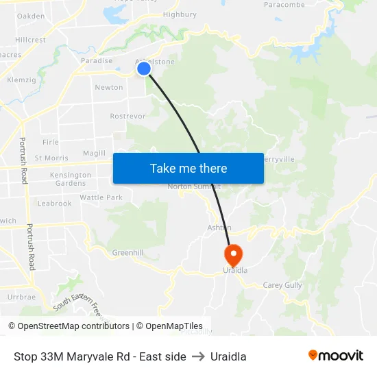 Stop 33M Maryvale Rd - East side to Uraidla map