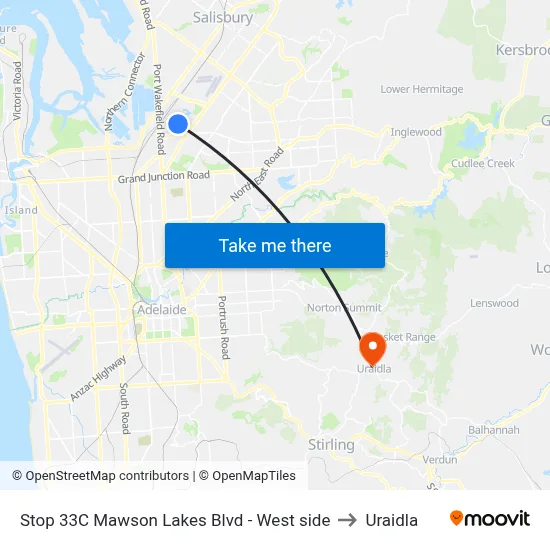 Stop 33C Mawson Lakes Blvd - West side to Uraidla map