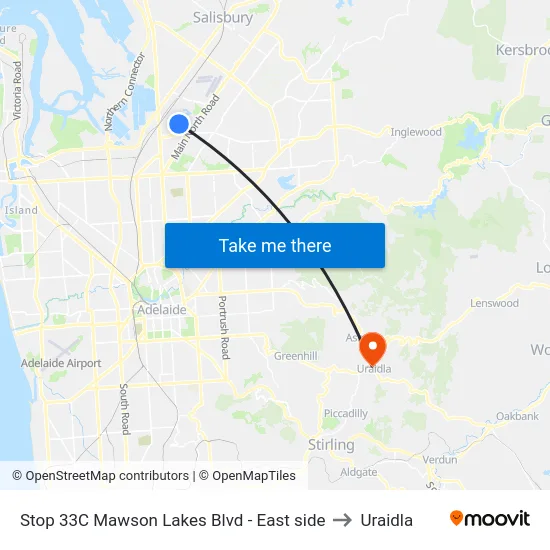 Stop 33C Mawson Lakes Blvd - East side to Uraidla map