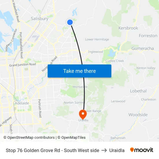 Stop 76 Golden Grove Rd - South West side to Uraidla map