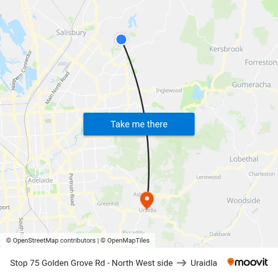 Stop 75 Golden Grove Rd - North West side to Uraidla map