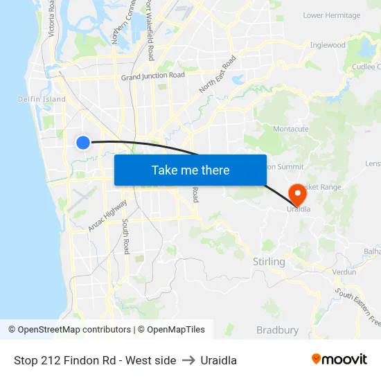 Stop 212 Findon Rd - West side to Uraidla map