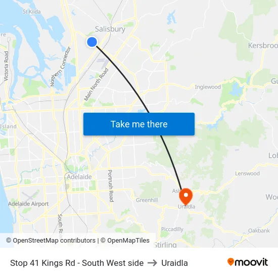 Stop 41 Kings Rd - South West side to Uraidla map