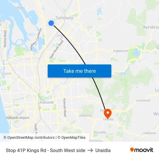 Stop 41P Kings Rd - South West side to Uraidla map