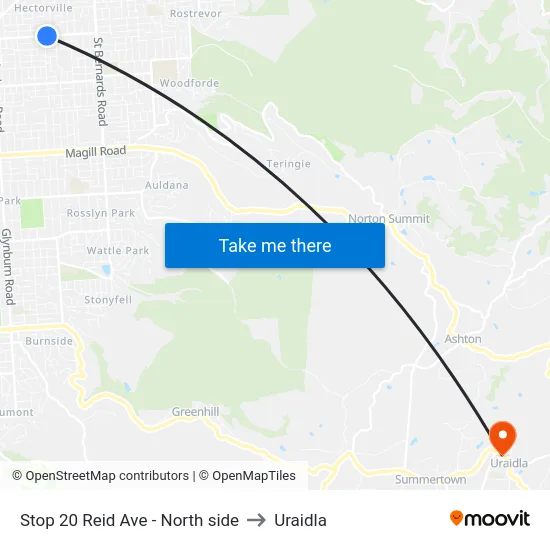 Stop 20 Reid Ave - North side to Uraidla map